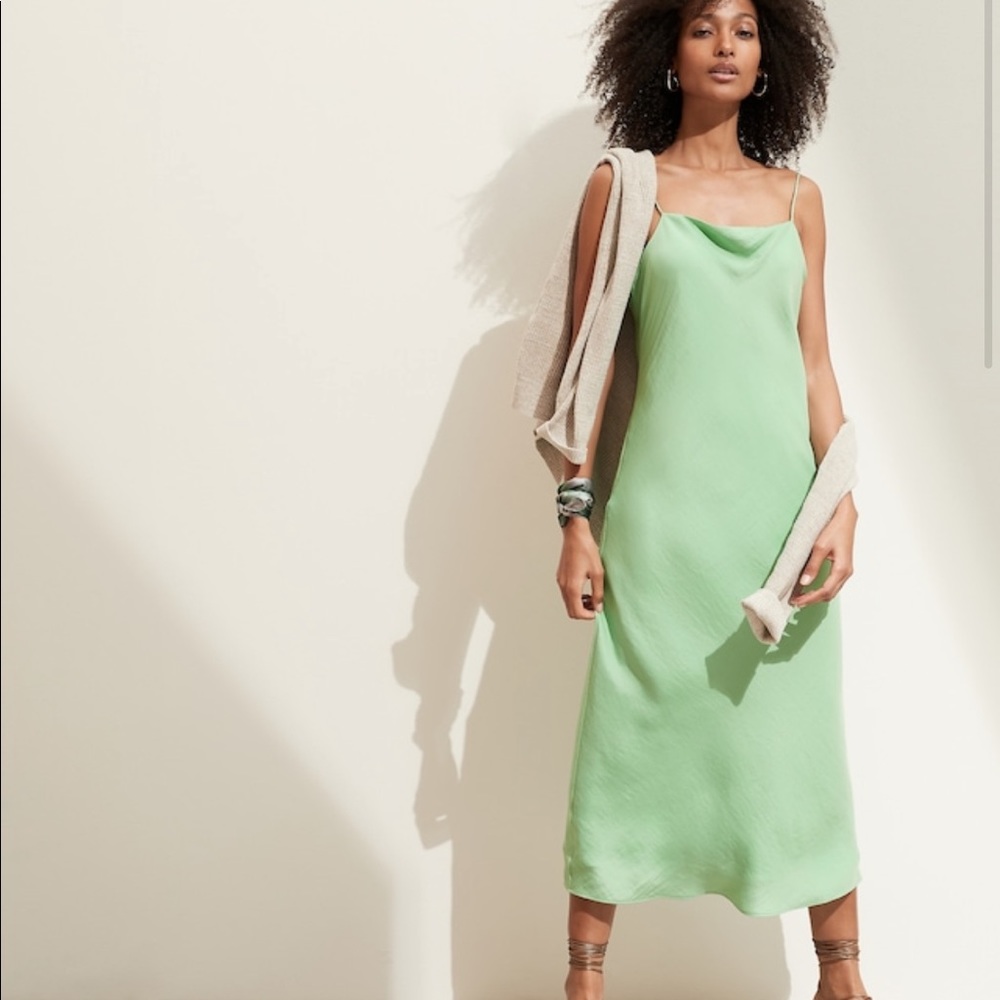 Green silk slip dress